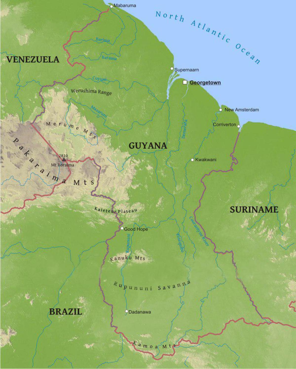 карта Гайана, показывающие низкая прибрежная равнина