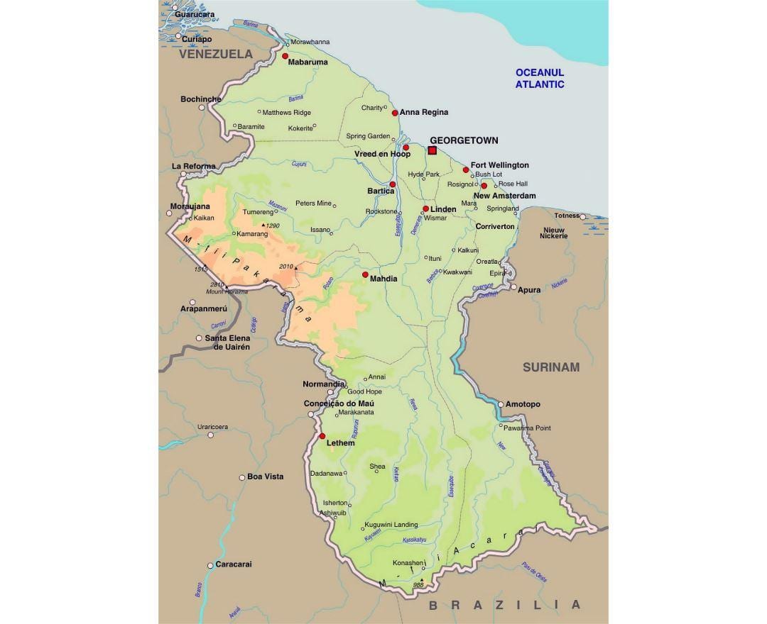 карта Гайана показывая городах