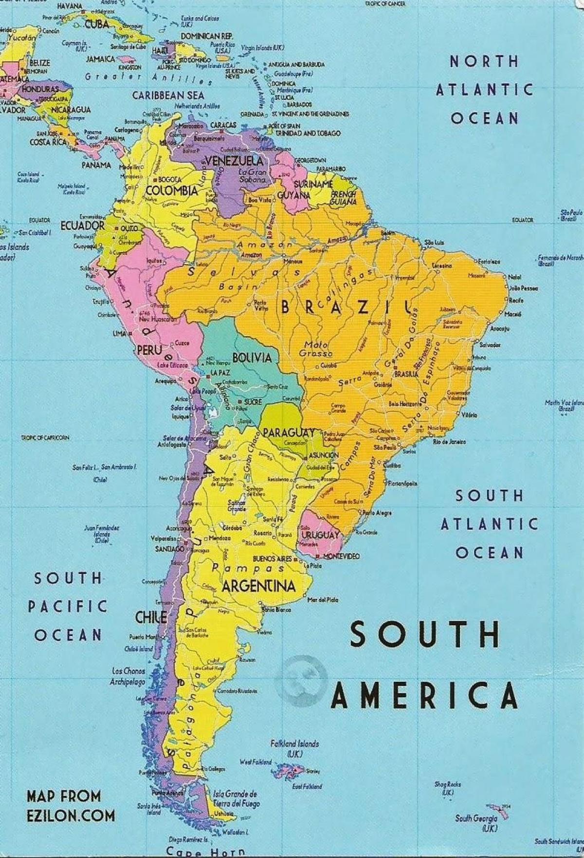 карта Гайана Южная Америка 
