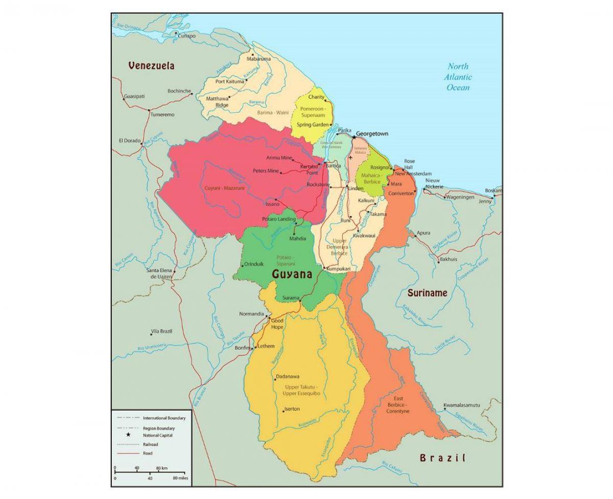 карта Гайана показать 10 административных районов