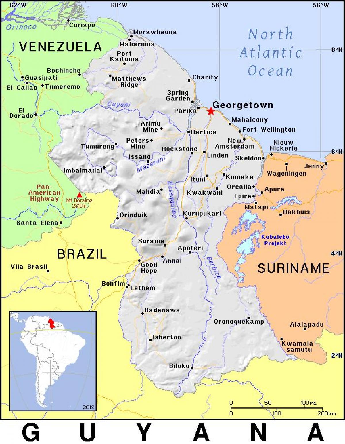 карта страны Гайана 