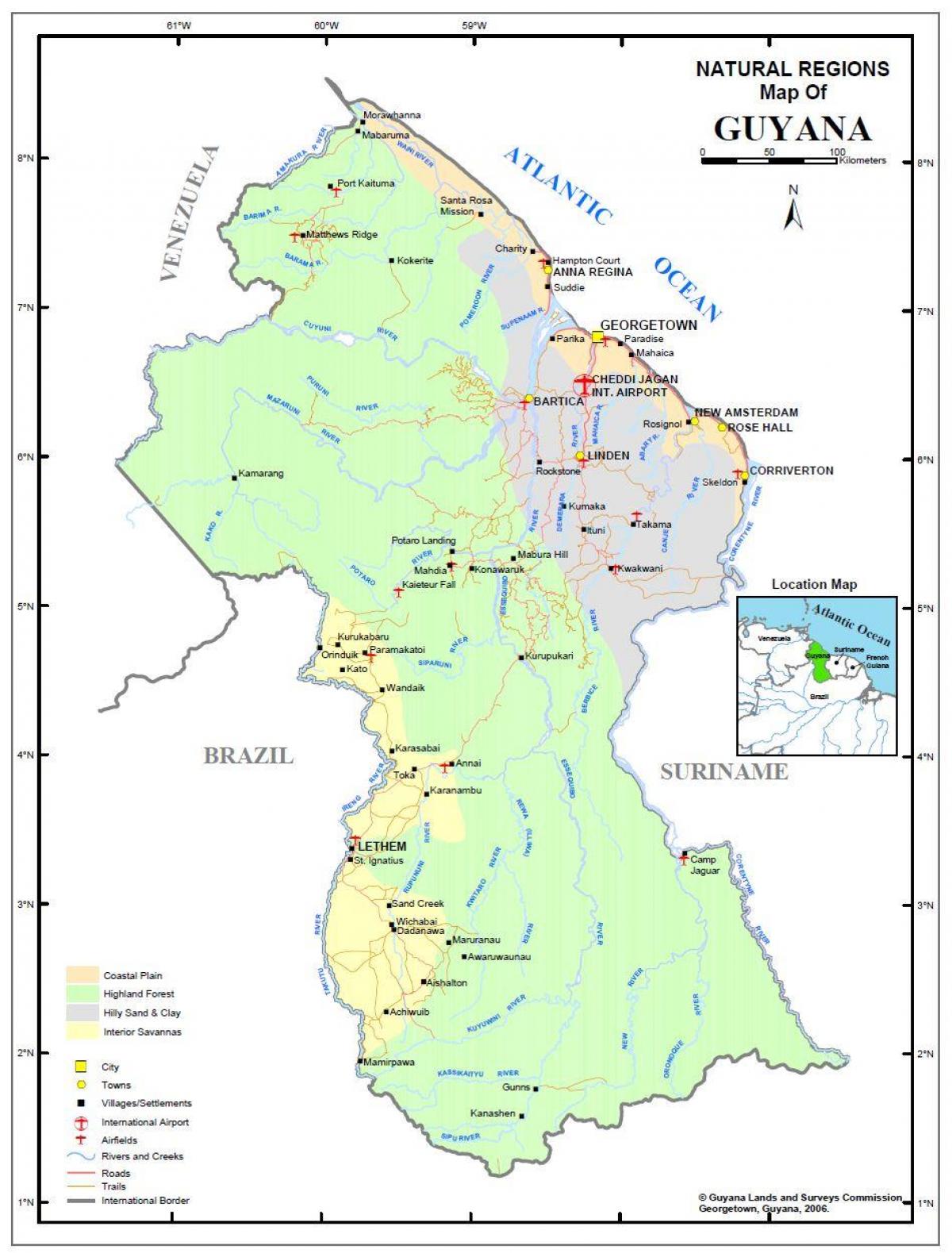 карта Гайана, показывая природных ресурсов