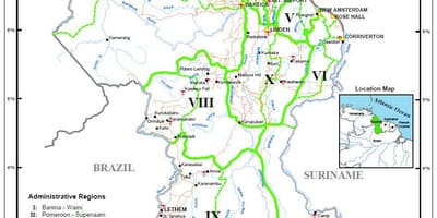 Карта Гайаны с указанием регионов